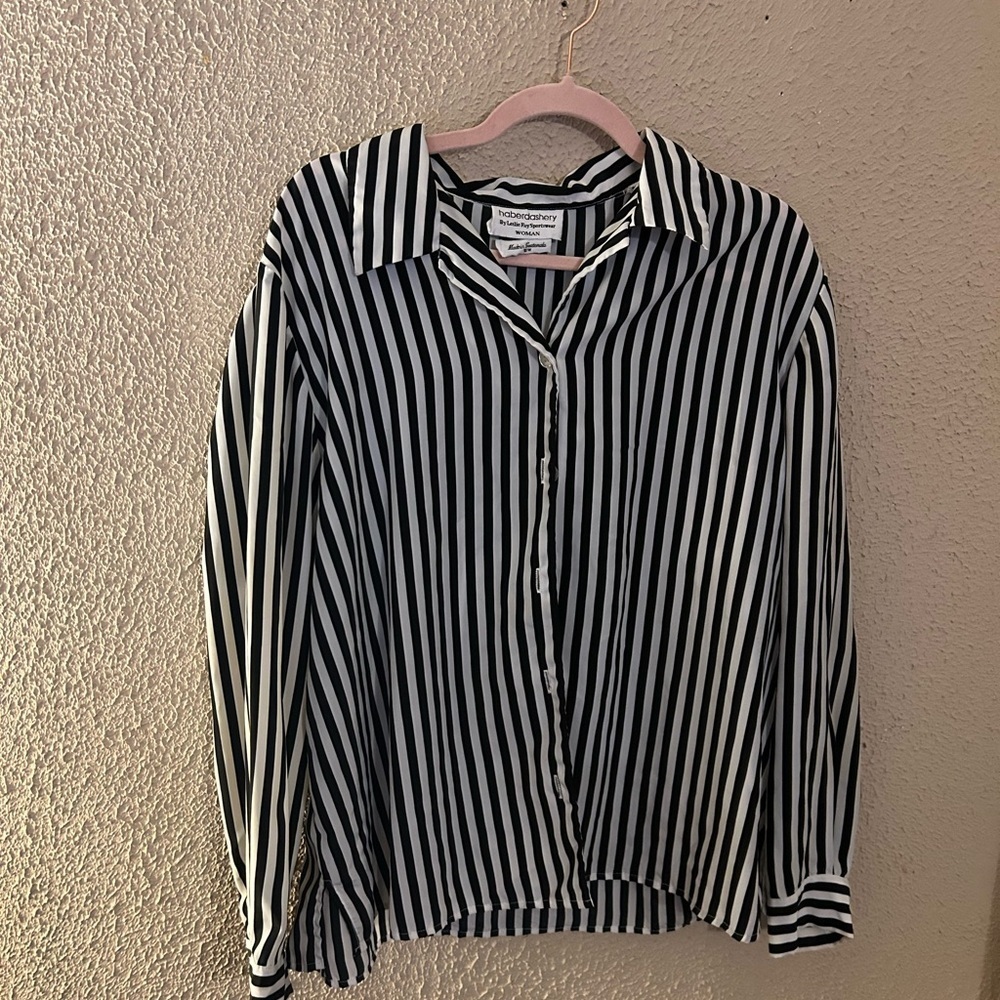 Haberdashery by Leslie Fay Sportswear Women's Striped Long Sleeve Blouse Sz 18 W